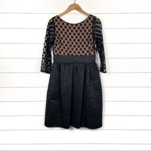 Eliza J Sheer Polka Dot Fit Flare Dress Black - Picture 2 of 5